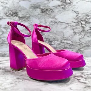 Dream Pairs Fuchsia Block Heel Pumps
